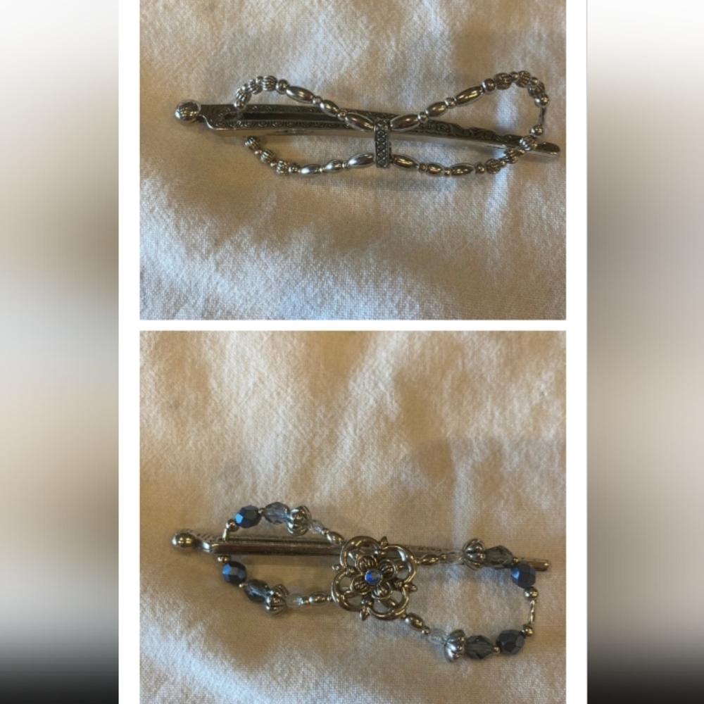 Lillie Ruben Silver Hair Clip with Blue Accents